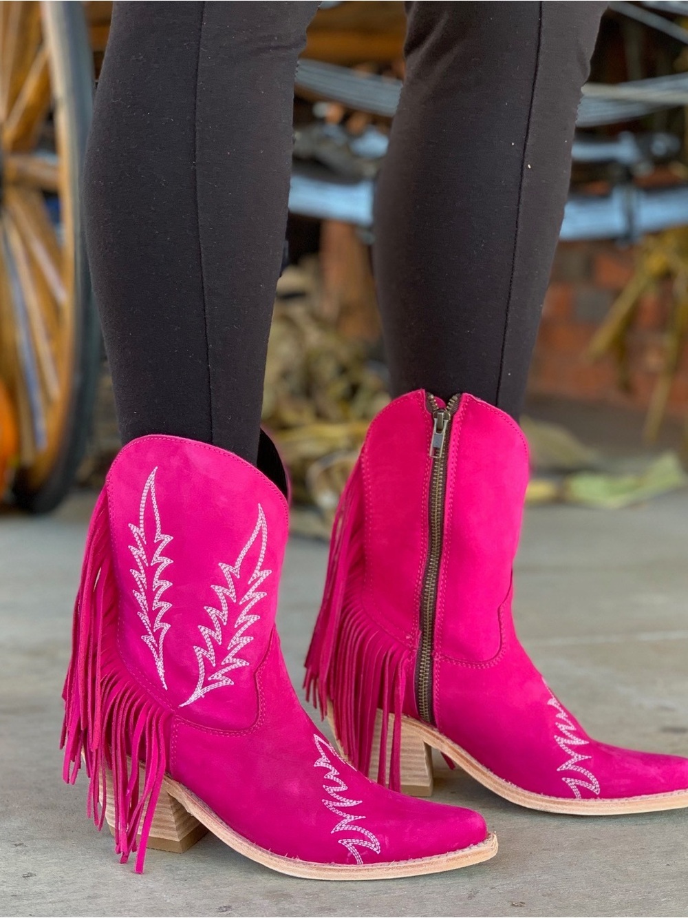 LIBERTY Black Hot Pink Suede Fringe Western Ankle Boots